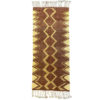 Handwoven Qom textile with intricate geometric patterns on a white background.