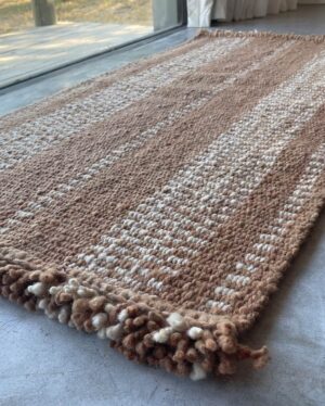 Comb Runner Rug - Old Rose & Natural