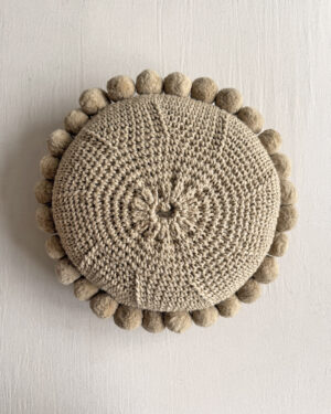 Round Pom Pom Cushion – Beige (M)