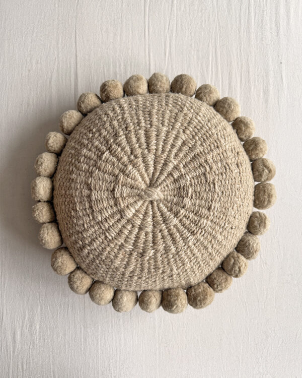 Round Pom Pom Cushion – Beige (M)