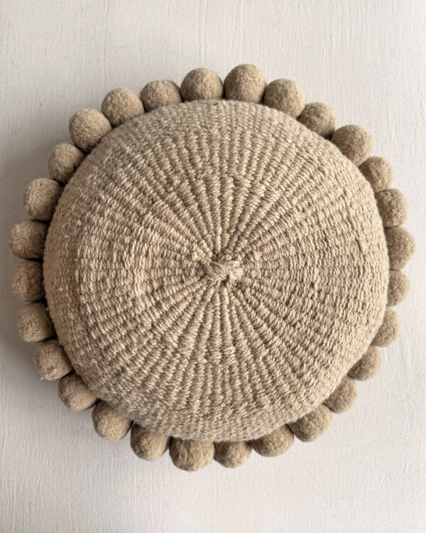 Round Pom Pom Cushion – Beige (L)