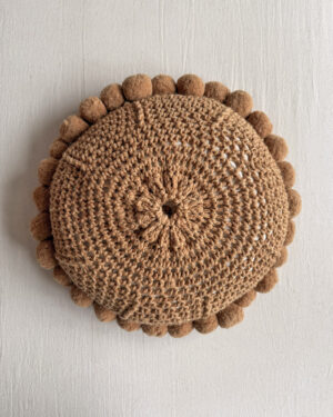 Round Pom Pom Cushion – Camel (M)