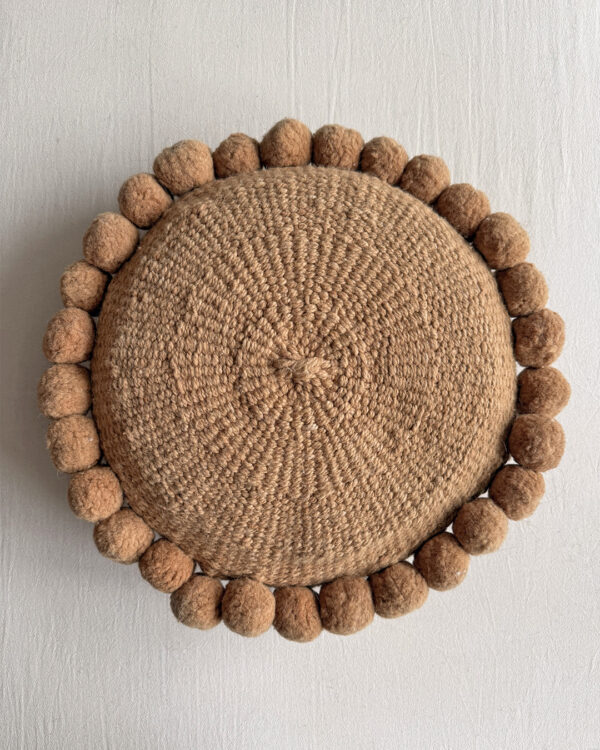 Round Pom Pom Cushion – Camel (M)