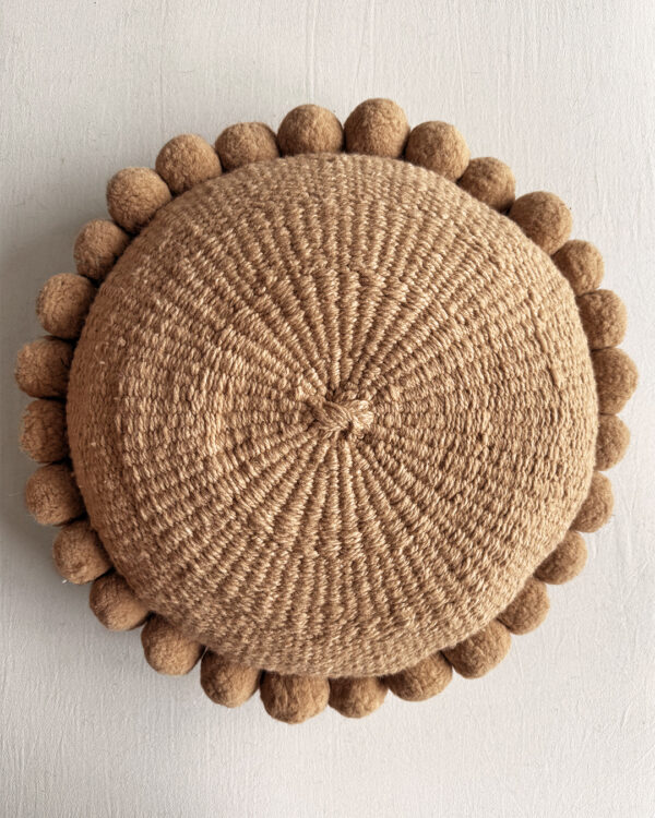 Round Pom Pom Cushion – Camel (L)