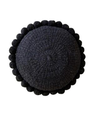 Round Pom Pom Cushion – Black (L)
