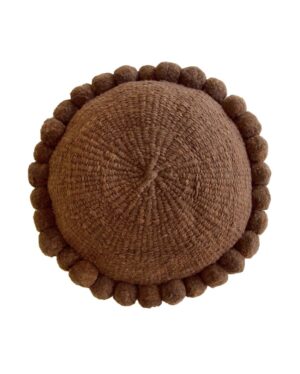 Round Pom Pom Cushion – Chocolate (L)