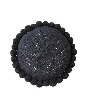 Round Pom Pom Cushion – Black (M)