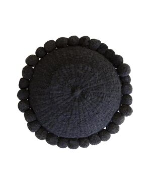 Round Pom Pom Cushion – Black (M)