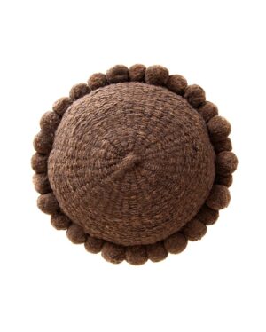 Round Pom Pom Cushion – Chocolate (M)