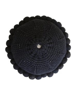 Round Pom Pom Cushion – Black (L)