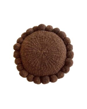 Round Pom Pom Cushion – Chocolate (S)