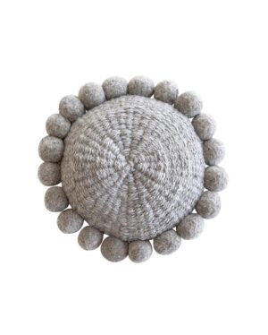 Round Pom Pom Cushion – Gray (S)