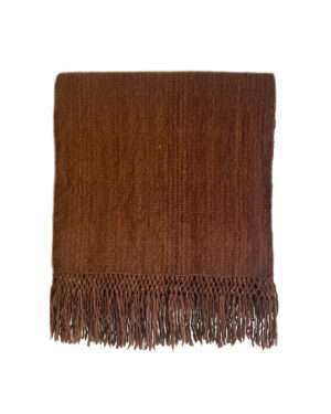 Brown fringed llama throw blanket on a white background.