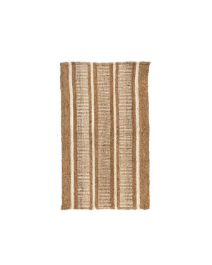 Striped runner rug in nut and natural white on a white background.