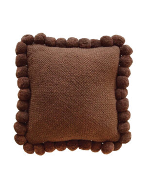 Square Pom Pom Cushion – Chocolate (L)