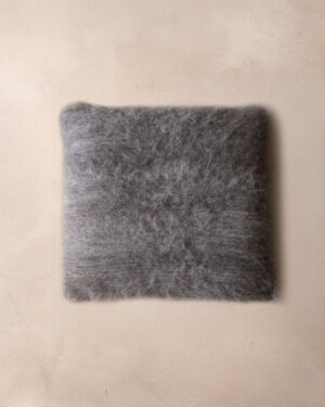 Handwoven llama throw pillow in Shadow undyed deep pile, top view
