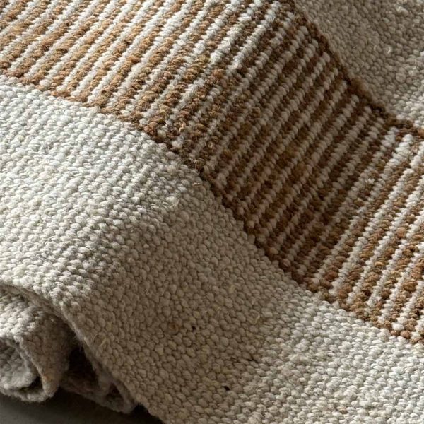 Macro detail of the Stairs Runner's vertical stripe pattern in Natural and Wood wool
